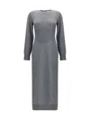 Givenchy Side-split Long-sleeve Midi Dress In Gray