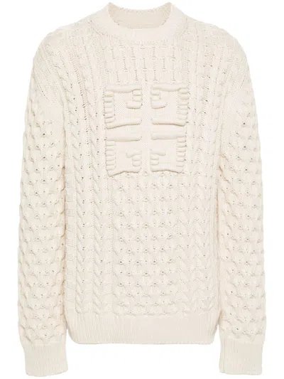 GIVENCHY ECRU CHUNKY CABLE KNIT SWEATER WITH SIGNATURE 4G MOTIF