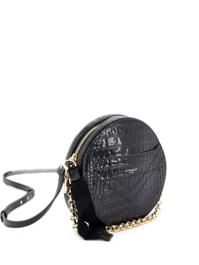 Pre-owned Givenchy Eden Round Crocodile Embossed Leather Crossbody Bag In Black