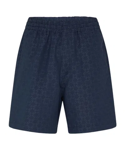 Givenchy Bermuda Shorts In Shiny Monogram 72 Denim In Blue