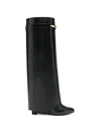 Givenchy Women Black Sandals With Logo Plaque On The Front And High Wedge Heel In Leather Woman In Black