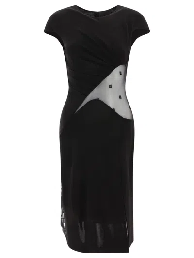 Givenchy Elegant Black Crepe Dress With 4g Velvet And Plumetis Details