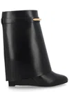 Givenchy Women Black Ankle Boots With Wedge Heels And Logo Plaque On The Side In Leather Woman In Black