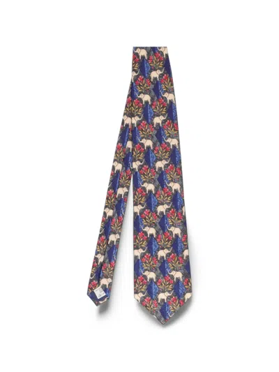Pre-owned Givenchy Elephant-print Diamond-pattern Tie In Grey