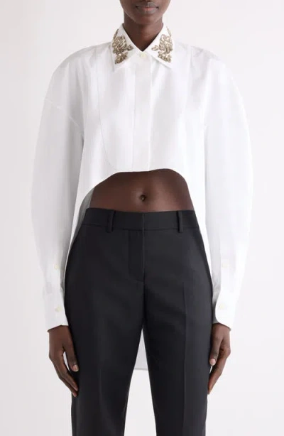 Givenchy Embellished High-low Cotton Poplin & Piqué Button-up Shirt In White
