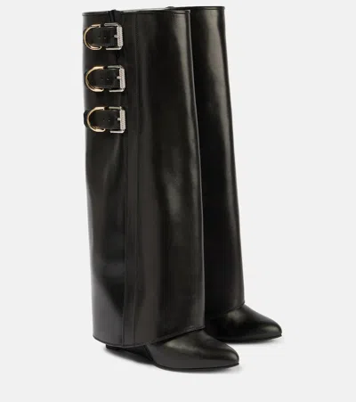 Givenchy Shark Lock Buckles Leather Knee-high Boots In Black