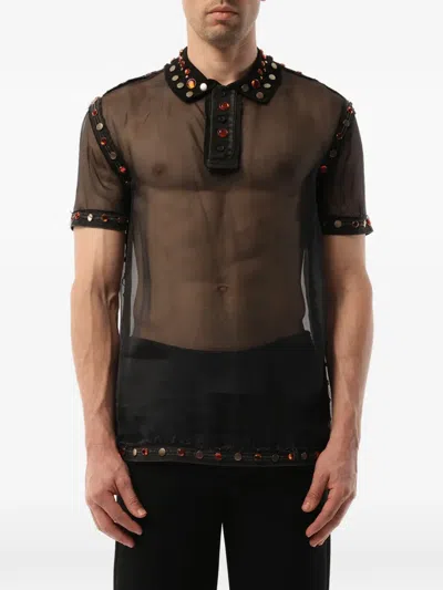 Givenchy Embellished Sheer Polo Shirt In Black
