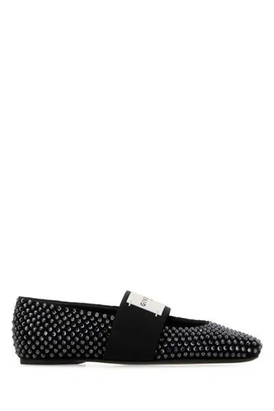 Givenchy Embellished Suede Square Ballerinas In Black