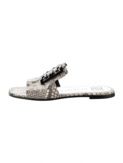 Pre-owned Givenchy Embossed Leather Animal Print Slides In Black