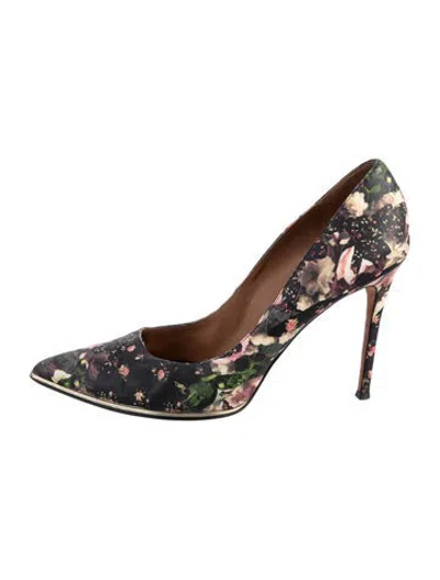 Pre-owned Givenchy Embossed Leather Floral Print Pumps In Black/green