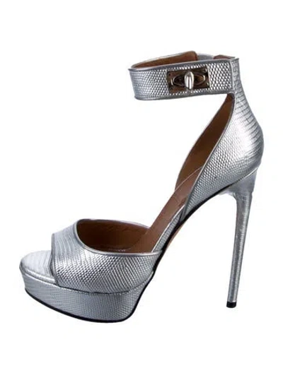 Pre-owned Givenchy Embossed Leather Sandals In Silver