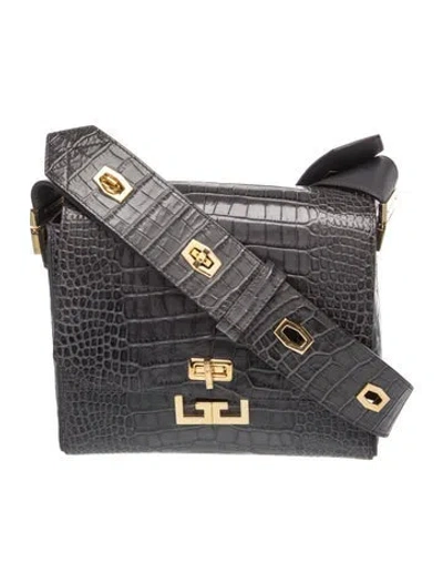Pre-owned Givenchy Embossed Leather Shoulder Bag In Gray