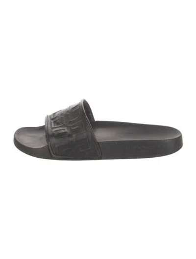 Pre-owned Givenchy Embossed Leather Slides In Black
