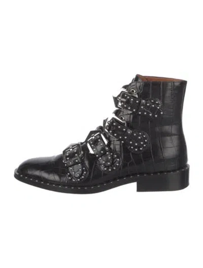 Pre-owned Givenchy Embossed Leather Studded Accents Combat Boots In Black