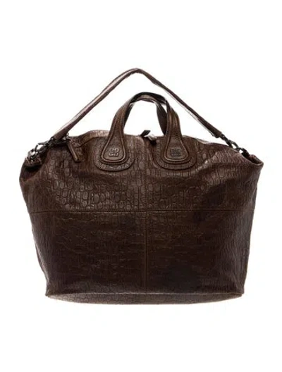 Pre-owned Givenchy Embossed Leather Top Handle Bag In Brown