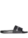Givenchy 4g Leather-trimmed Embroidered Raffia Slides In Black