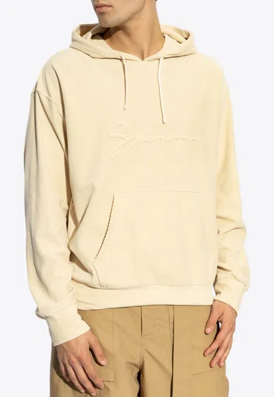 Givenchy Embossed Logo Velvet Hooded Sweatshirt In Cream