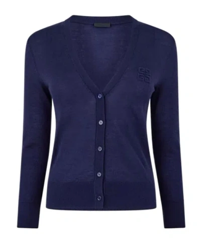 Givenchy Embroidered 4g V-neck Cardigan In Blue