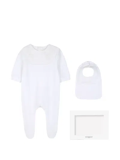 Givenchy Babies' Embroidered Bib And Pajamas Set In White