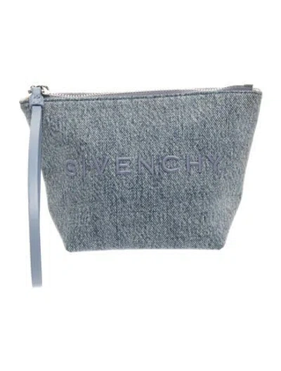 Pre-owned Givenchy Embroidered Denim Cosmetic Bag In Blue