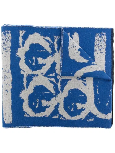 Givenchy Embroidered Knitted Scarf In Blue