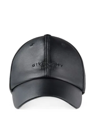 Givenchy Embroidered Leather Cap In Black