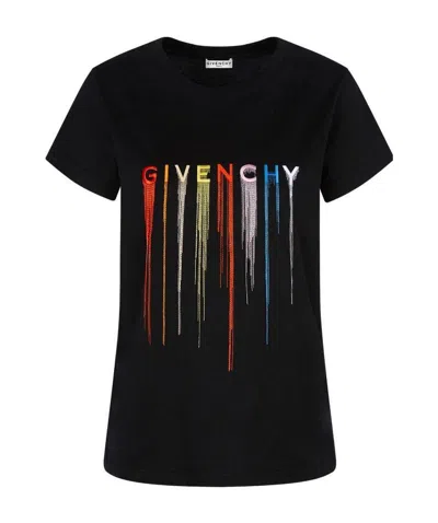 Givenchy Embroidered Logo Cotton T-shirt In Black