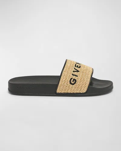 Givenchy Embroidered Logo Flat Resort Sandals In 015-blacknatural
