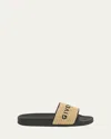 Givenchy Beige Sandals With Raffia Strap And Logo Lettering On The Front In Cotton Blend And Tech Fa In Black Natural