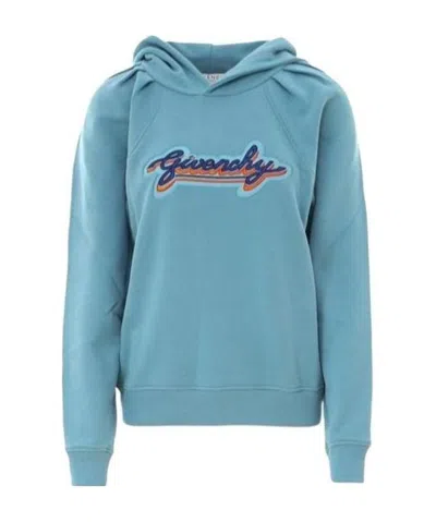 Givenchy Embroidered Logo Hoodie In Blue