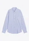 Givenchy Embroidered Logo Long-sleeved Shirt In Blue