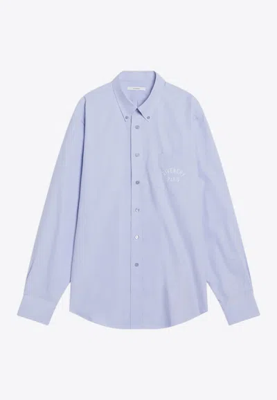 Givenchy Embroidered Logo Long-sleeved Shirt In Blue