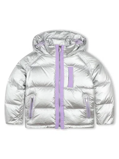Givenchy Kids' Embroidered-logo Puffer Jacket In 银色