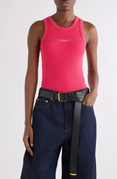 Givenchy Embroidered Logo Stretch Cotton Rib Tank In Pink