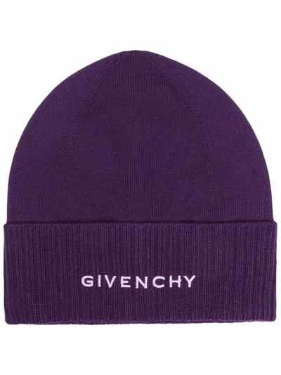 GIVENCHY EMBROIDERED-LOGO WOOL BEANIE