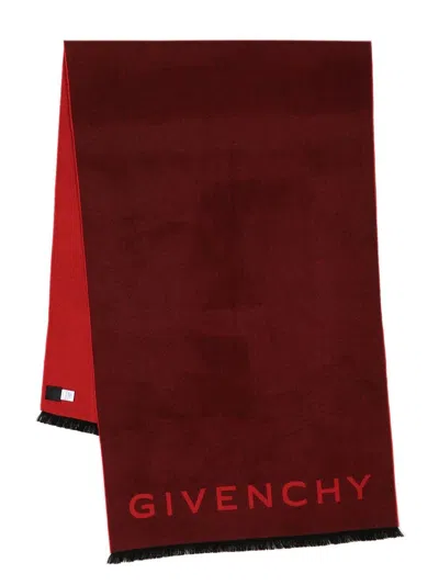Givenchy Embroidered-logo Wool-cashmere Scarf In Burgundy