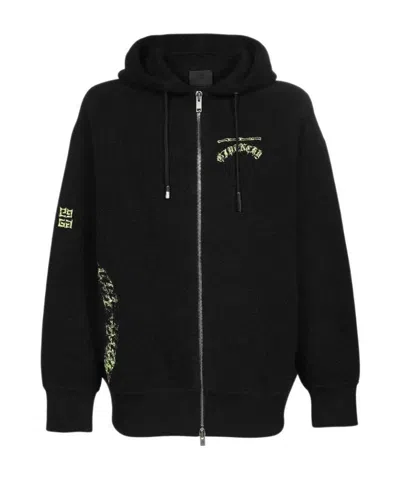Givenchy Embroidered-logo Wool Hoodie In Black
