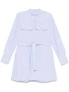 Givenchy Military Long Sleeve Cotton Oxford Mini Shirtdress In Blue