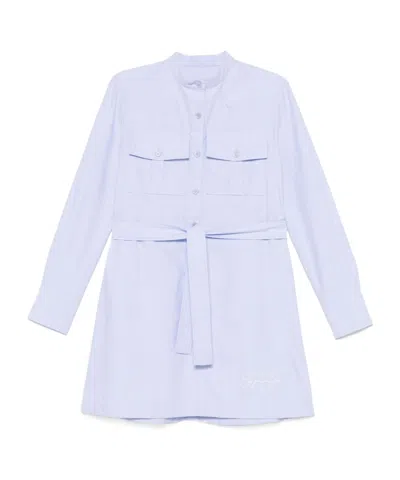 Givenchy Military Long Sleeve Cotton Oxford Mini Shirtdress In Baby Blue