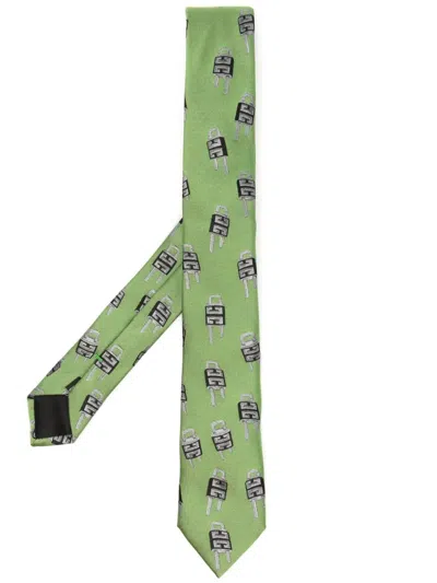 Givenchy Embroidered Silk Tie In Green
