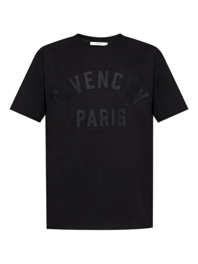 Givenchy Embroidered Slogan Black T-shirt With Crew Neck In Multi