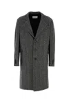 Givenchy Herringbone-pattern Notched-lapel Coat In Gray