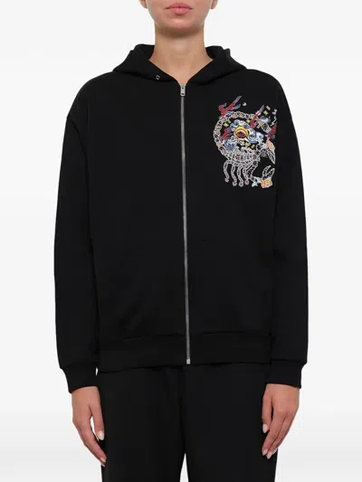 Givenchy Embroidered Zip-up Hoodie In Black