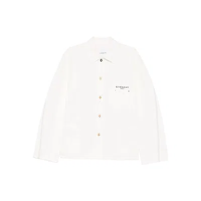 Givenchy Embroidered-logo Chest-pocket Denim Jacket In Neutral