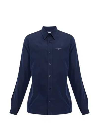 Givenchy Embroidered-logo Shirt In Blue