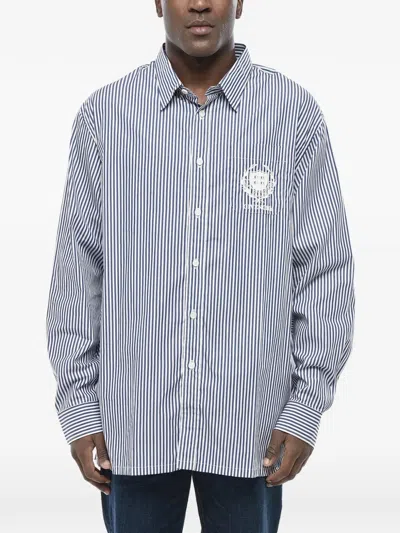 Givenchy Embroidered-logo Striped Shirt In Blue