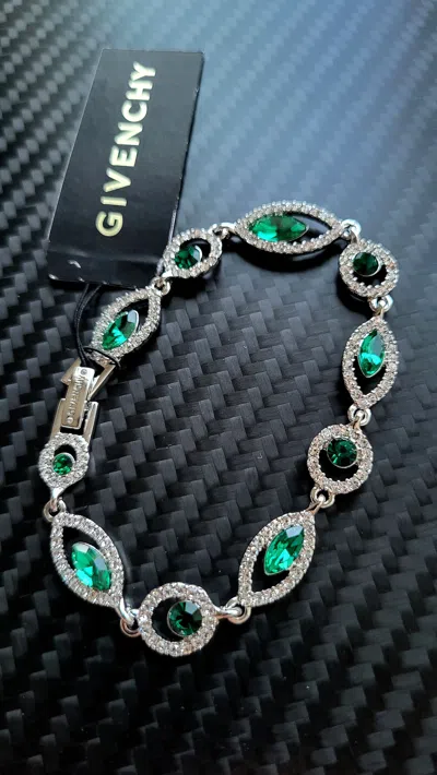 Pre-owned Givenchy Emerald Marquise Crystal Bracelet In Silver