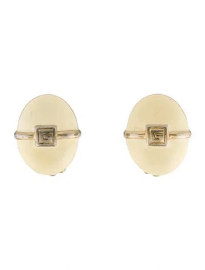 Pre-owned Givenchy Enamel Dome Clip-on Earrings In White