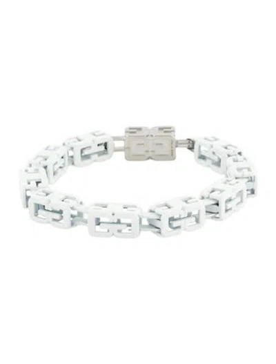 Pre-owned Givenchy Enamel G Cube Link Bracelet, 7.25" In White