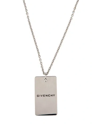 Pre-owned Givenchy Enamel Logo Tag Pendant Necklace, 26.25" In Black